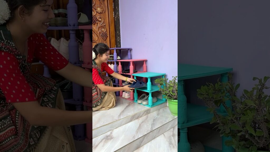 Stylish shoes rack made from bottles 🙂 #shorts #ytshorts #reuse #racks #fun