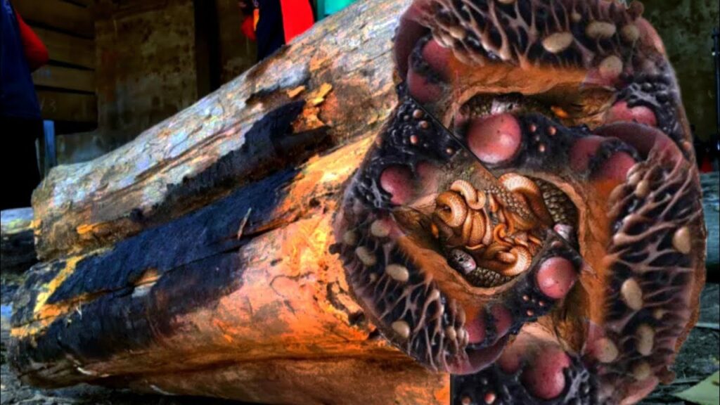 Horrifying incident,stone teak wood monster attacks on giant sawmill table