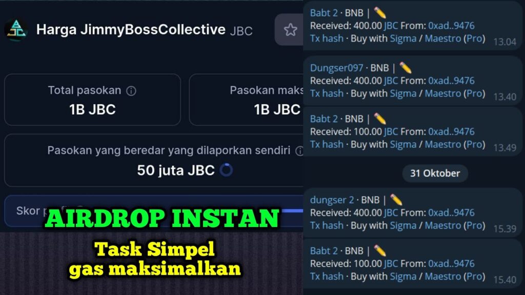 Airdrop instan 400$jbc coin sudah listing di cmc