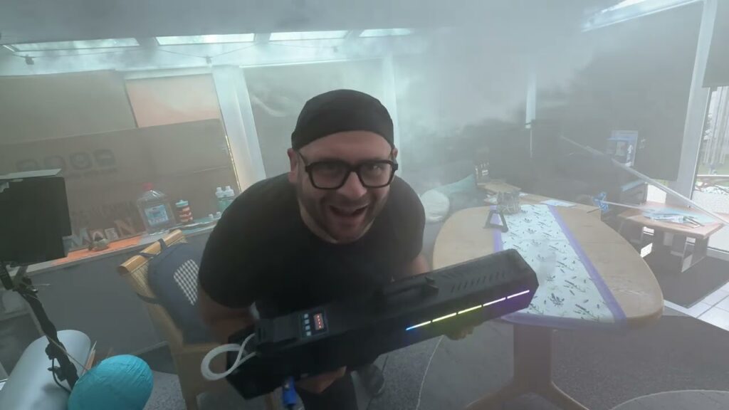 Telbum fog machine 1500w party gun with 6 leds, handheld fog machine unboxing and instructions