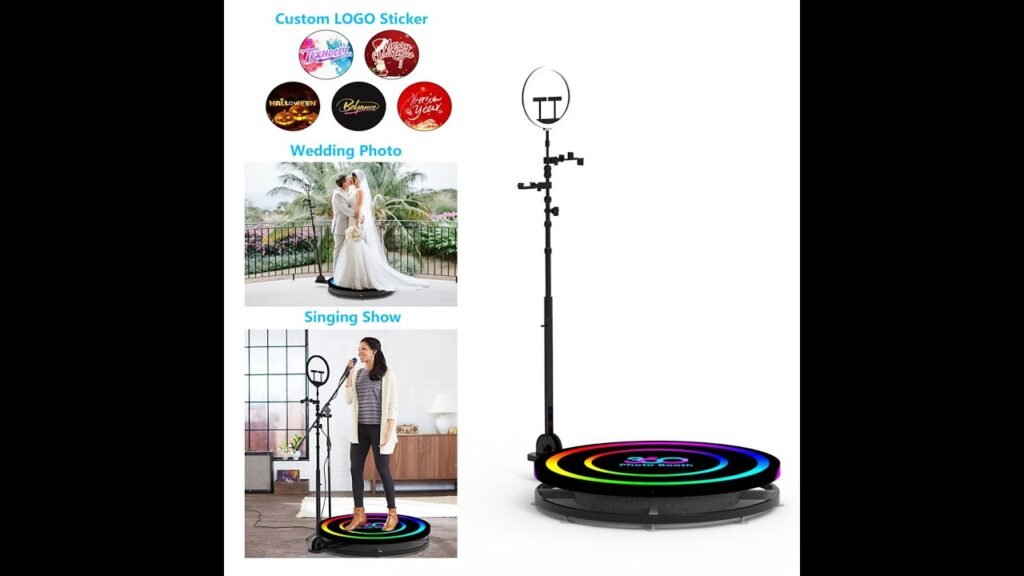 360 photo booth machine with ring light, remote control, metal auto 360 spin camera booth